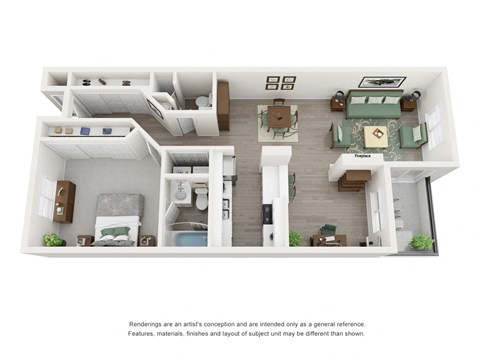 1 bed 2 bath floor plan A at Augusta Court Apartments, Houston, TX